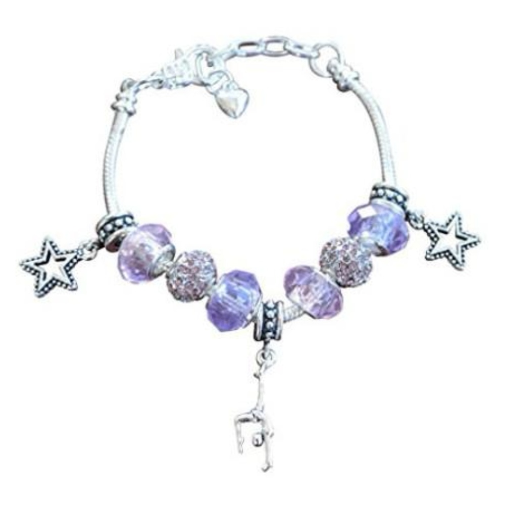 Girls Gymnastics European Bead Charm Bracelet
